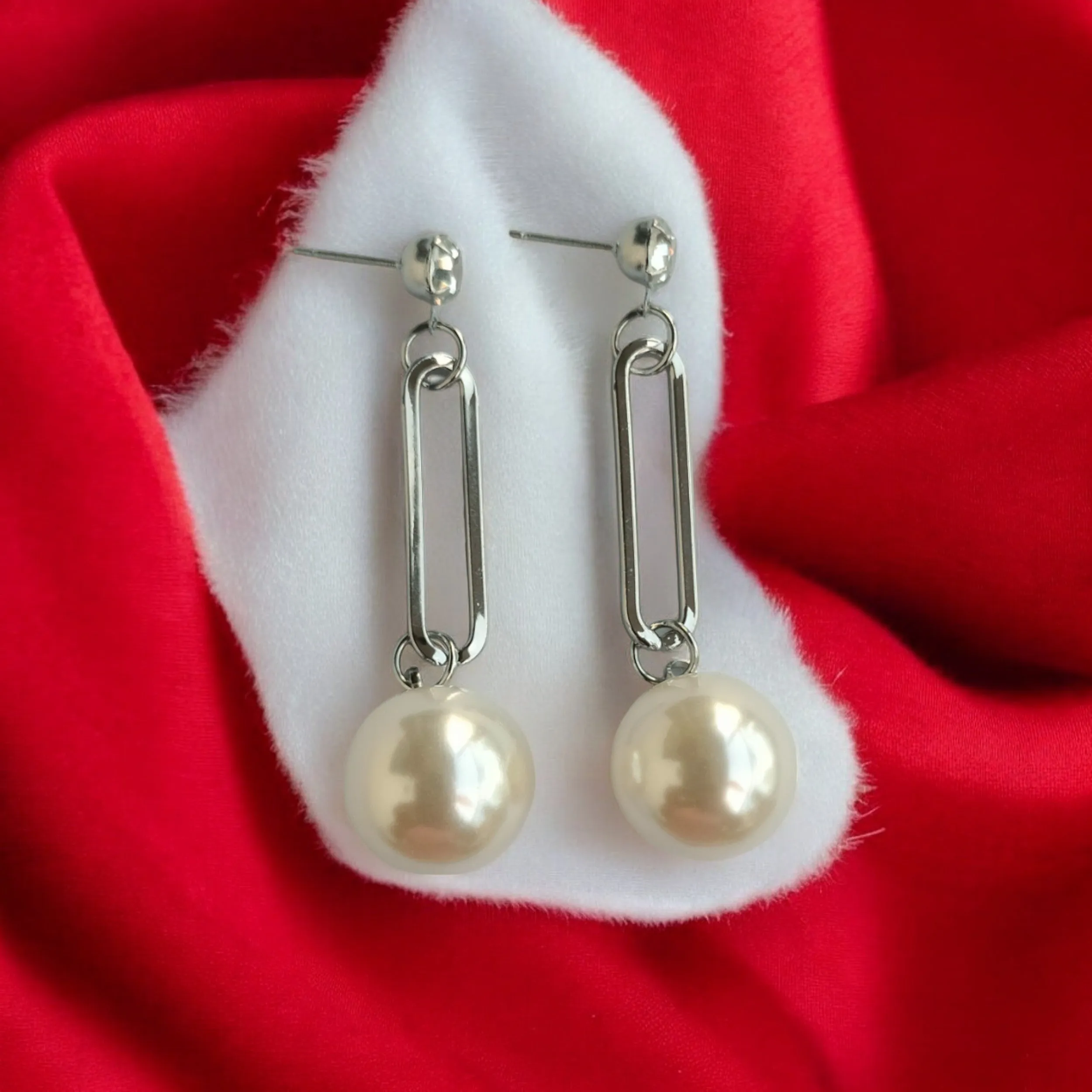 Jewelestia Elegance Link Pearl Drop Earrings