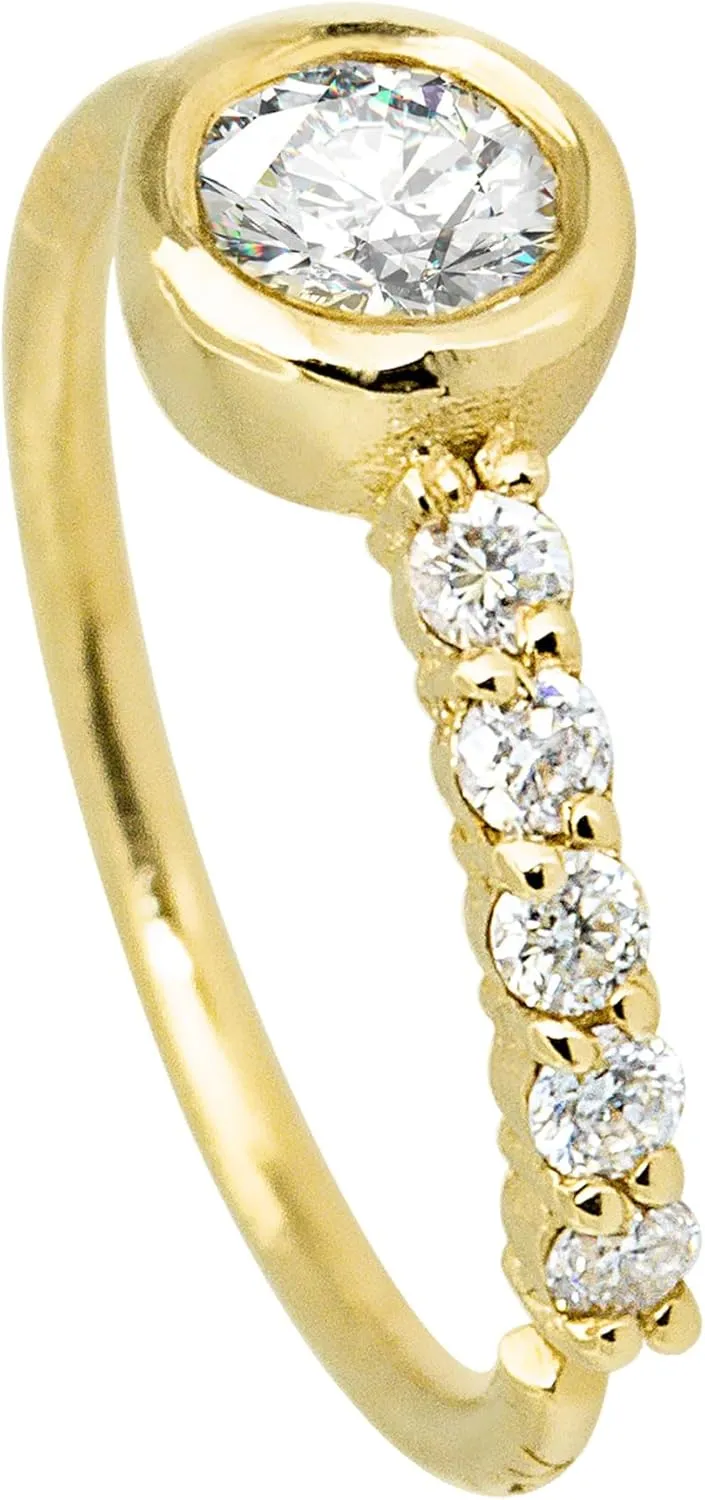 Jewelry Avalanche 20G 14K Yellow Gold Bezel Set 0.12 ctw Diamond Nose Hoop Ring Twist-open 5/16"(8mm) Nose Ring, Unisex 14KNH072BZY-WD