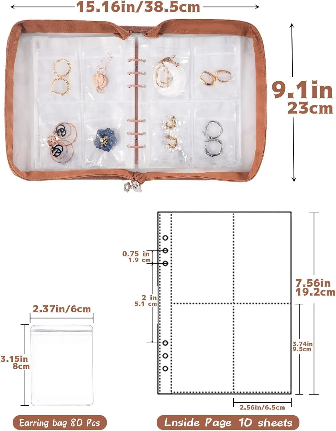 Jewelry Storage Book Clear Earring Organizer Book Travel Jewelry Organizer Book for Earrings Necklace Bracelet Ring with Clear Zippered Pouch