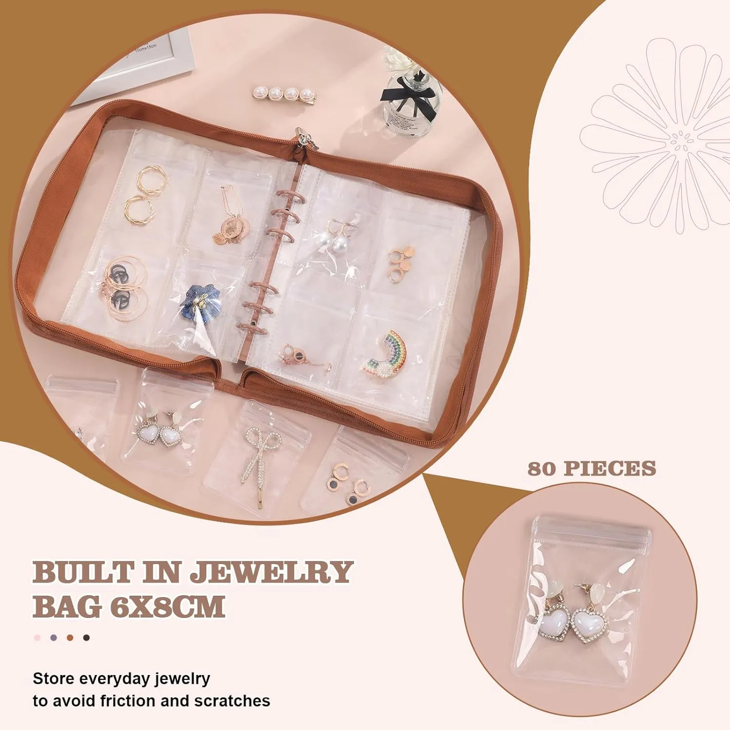 Jewelry Storage Book Clear Earring Organizer Book Travel Jewelry Organizer Book for Earrings Necklace Bracelet Ring with Clear Zippered Pouch