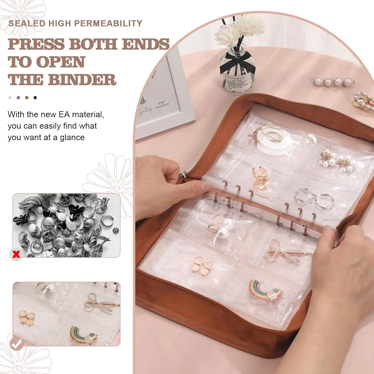 Jewelry Storage Book Clear Earring Organizer Book Travel Jewelry Organizer Book for Earrings Necklace Bracelet Ring with Clear Zippered Pouch