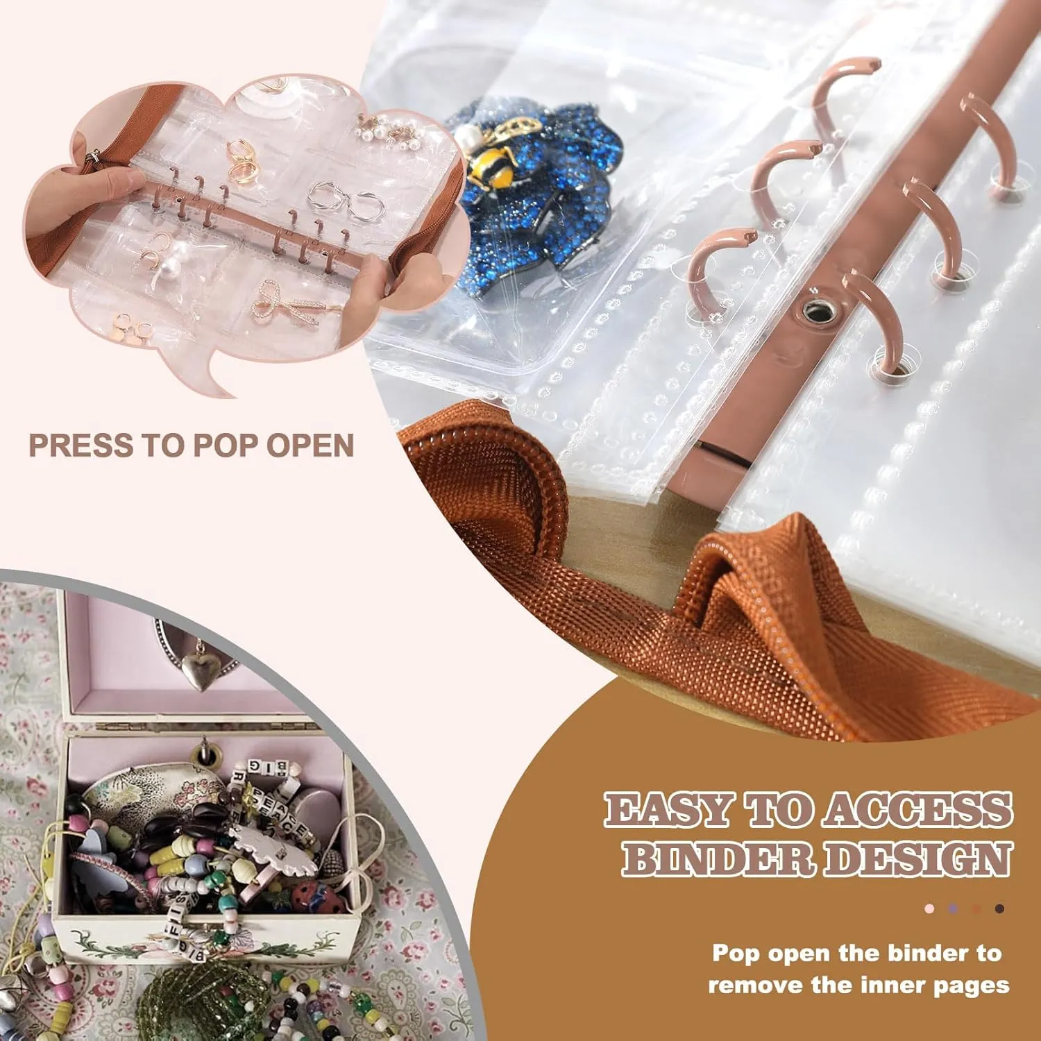 Jewelry Storage Book Clear Earring Organizer Book Travel Jewelry Organizer Book for Earrings Necklace Bracelet Ring with Clear Zippered Pouch