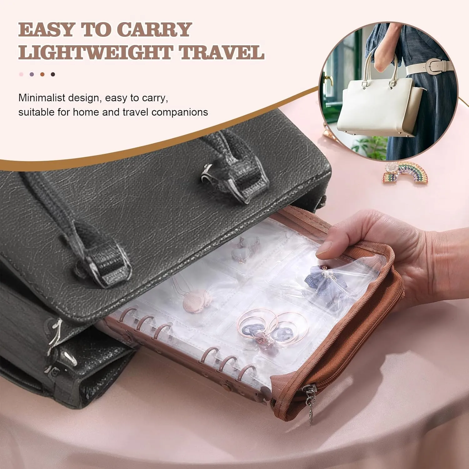 Jewelry Storage Book Clear Earring Organizer Book Travel Jewelry Organizer Book for Earrings Necklace Bracelet Ring with Clear Zippered Pouch