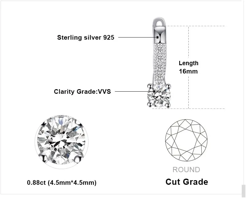 JewelryPalace 1ct Cubic Zirconia Huggie Hoop Earrings for Women, CZ Round Cut 925 Sterling Silver 14k White Yellow Rose Gold Plated Drop Dangle Earrings for Her