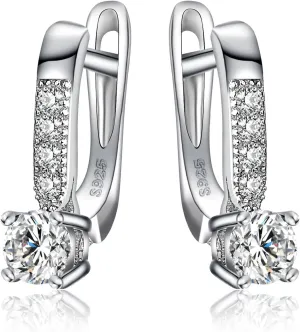 JewelryPalace 1ct Cubic Zirconia Huggie Hoop Earrings for Women, CZ Round Cut 925 Sterling Silver 14k White Yellow Rose Gold Plated Drop Dangle Earrings for Her