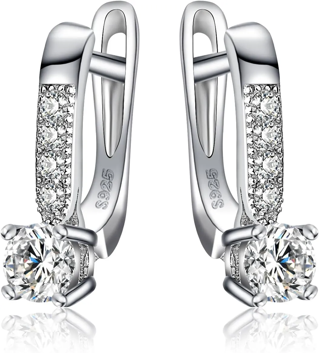 JewelryPalace 1ct Cubic Zirconia Huggie Hoop Earrings for Women, CZ Round Cut 925 Sterling Silver 14k White Yellow Rose Gold Plated Drop Dangle Earrings for Her