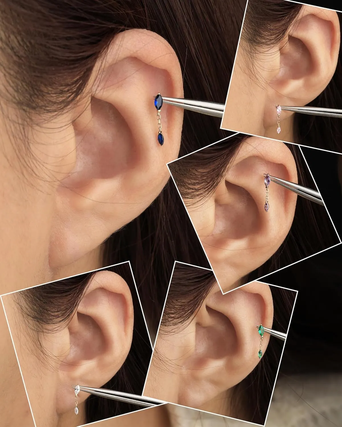 Jewseen 14K Gold Top Push in Threadless Flat Back Earrings 16g Cartilage Stud Helix Tragus Conch Piercing Jewelry Lip Stud Nose Stud for Women