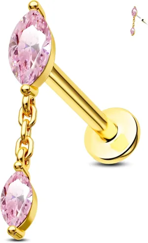 Jewseen 14K Gold Top Push in Threadless Flat Back Earrings 16g Cartilage Stud Helix Tragus Conch Piercing Jewelry Lip Stud Nose Stud for Women