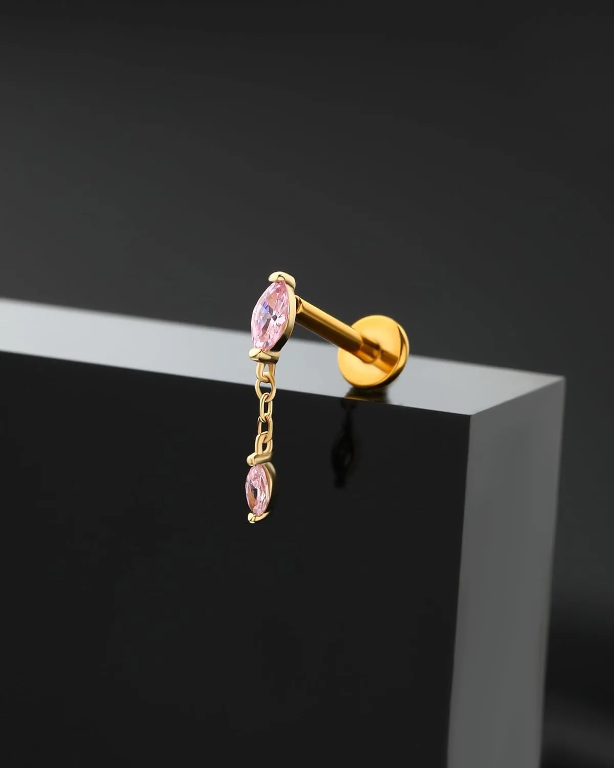 Jewseen 14K Gold Top Push in Threadless Flat Back Earrings 16g Cartilage Stud Helix Tragus Conch Piercing Jewelry Lip Stud Nose Stud for Women
