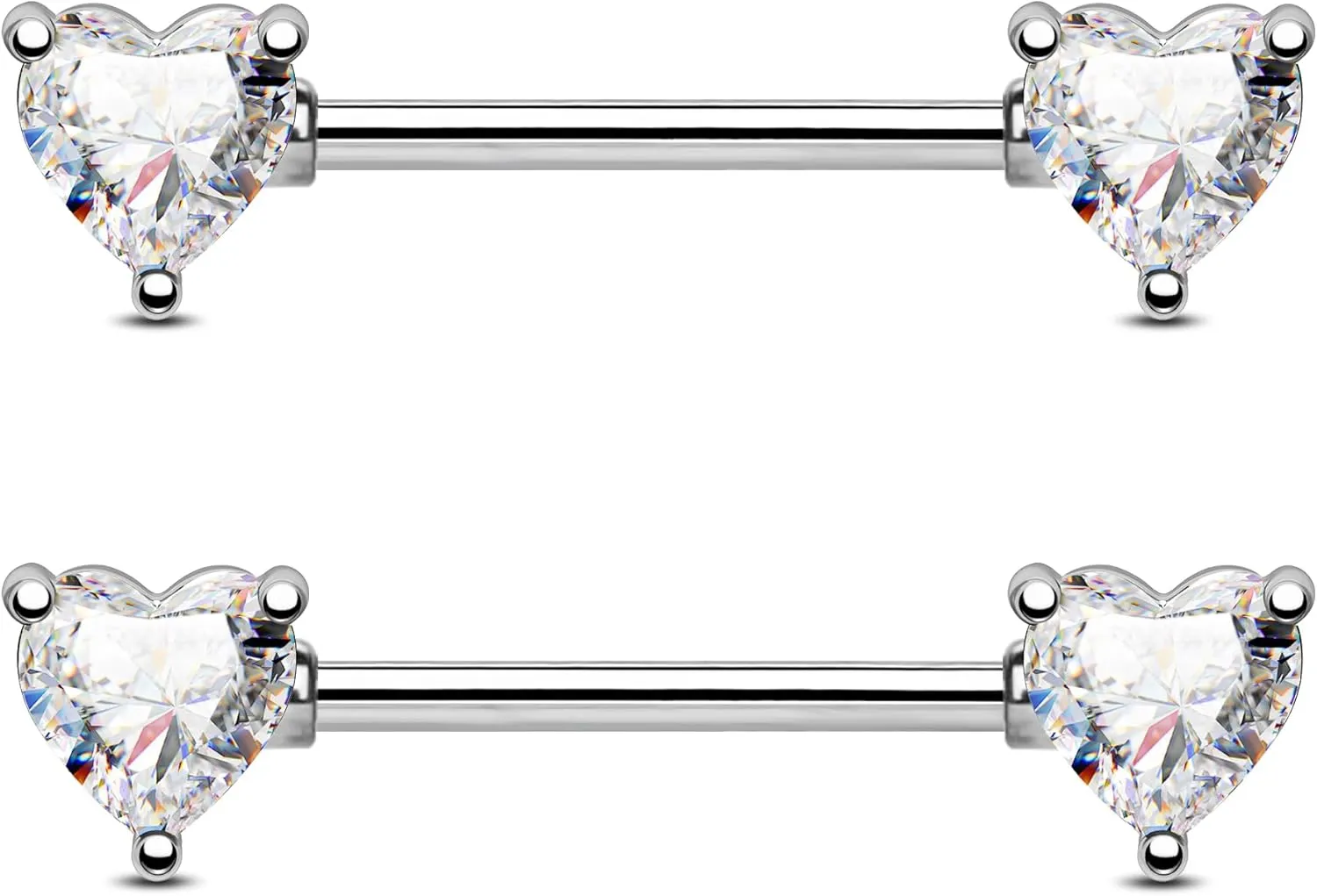Jewseen 2PCS 925 Sterling Silver Nipple Rings for Women 14G Heart Nipple Piercing Jewelry CZ Straight Barbells Tongue Rings Nipple Jewelry Body Piercing Jewelry