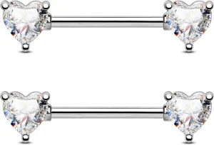 Jewseen 2PCS 925 Sterling Silver Nipple Rings for Women 14G Heart Nipple Piercing Jewelry CZ Straight Barbells Tongue Rings Nipple Jewelry Body Piercing Jewelry