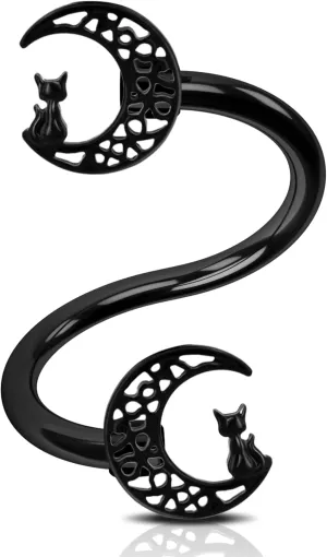 Jewseen Black Cartilage Earring Moon Twisted Spiral Barbell Earring Halloween Helix Piercing Jewelry for Women Surgical Steel Lip Rings Labret Piercing