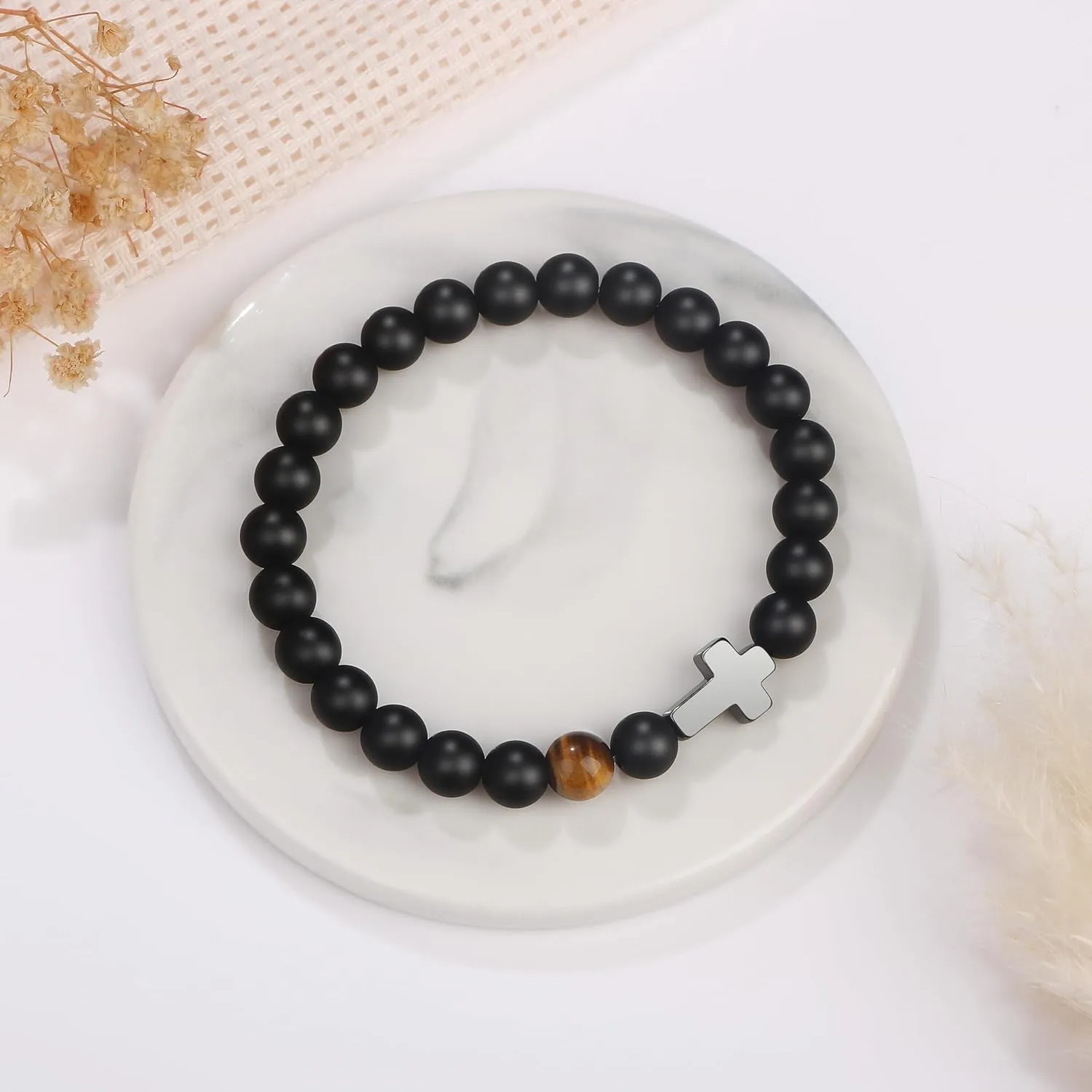 JoycuFF       Christmas Easter Baptism Confirmation Communion Father's Day Birthday Gifts for Him Natural Stone Bracelet for Men