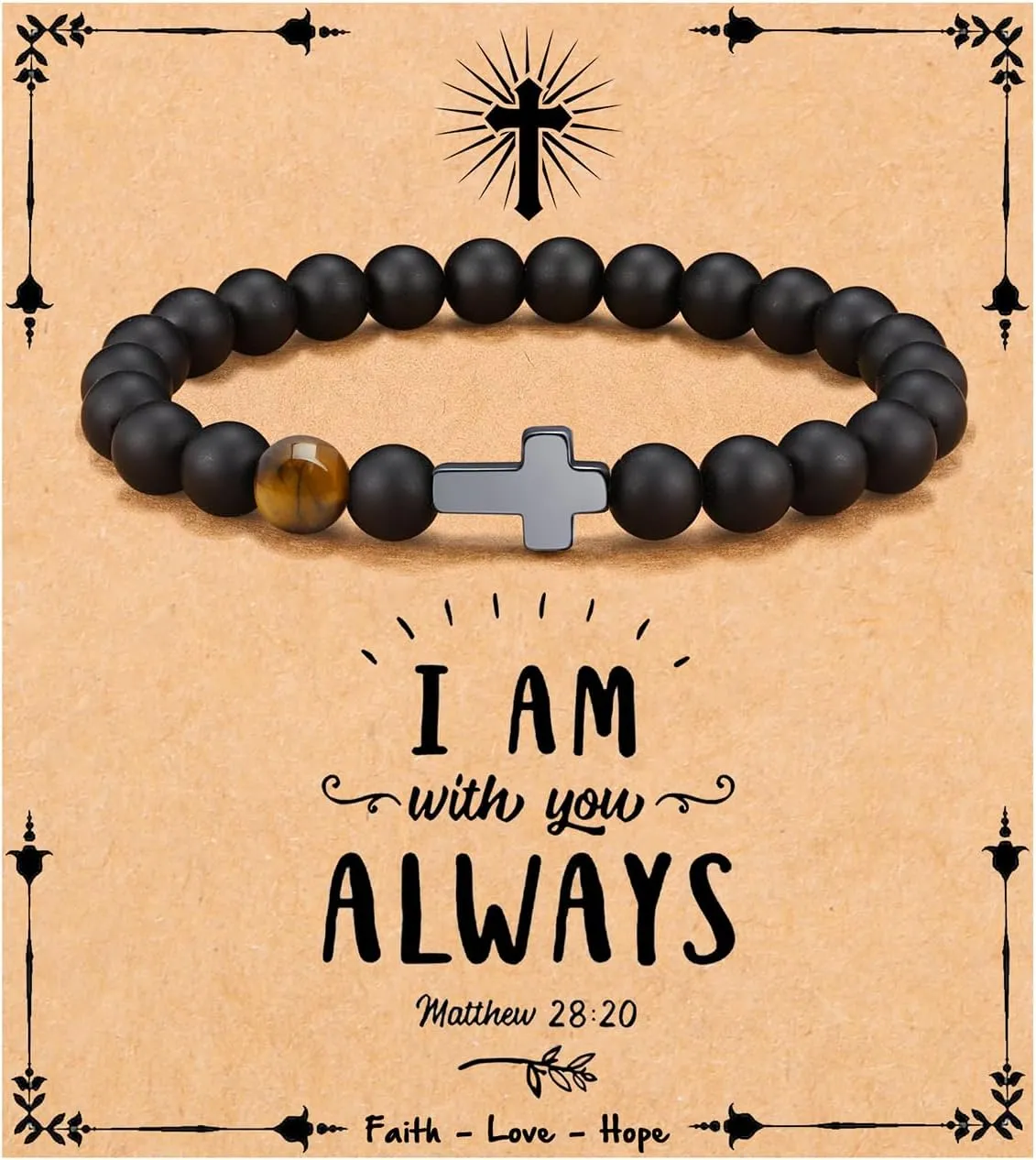 JoycuFF       Christmas Easter Baptism Confirmation Communion Father's Day Birthday Gifts for Him Natural Stone Bracelet for Men