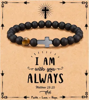 JoycuFF       Christmas Easter Baptism Confirmation Communion Father's Day Birthday Gifts for Him Natural Stone Bracelet for Men
