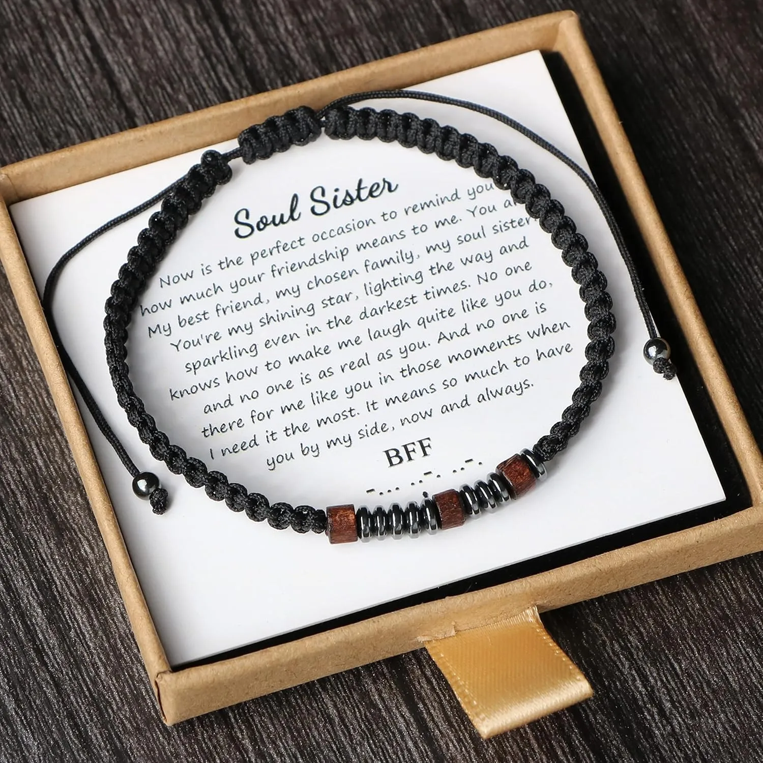 JoycuFF Morse Code Bracelets for Women Men Anniversary Birthday Gifts for Best Friend Mom Daughter Son Boyfriend Girlfriend Husband Grandma Granddaughter Grandson Wrap Strand Wood Bracelet