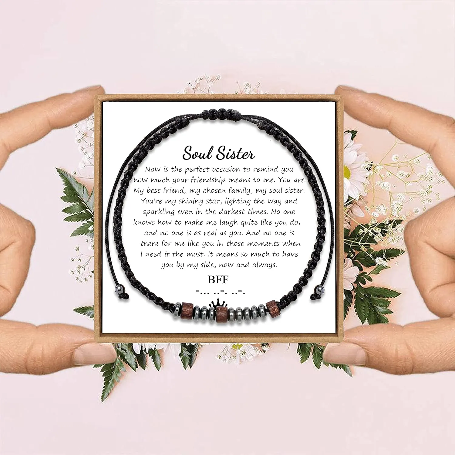 JoycuFF Morse Code Bracelets for Women Men Anniversary Birthday Gifts for Best Friend Mom Daughter Son Boyfriend Girlfriend Husband Grandma Granddaughter Grandson Wrap Strand Wood Bracelet
