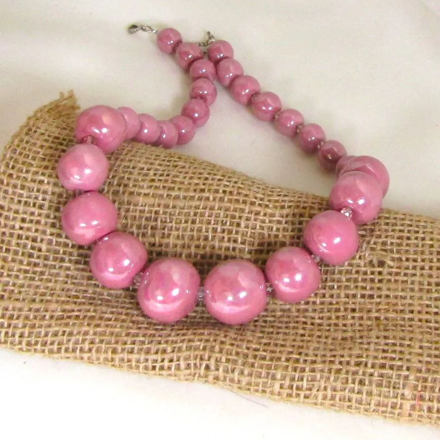 Kazuri Handmade Beaded Necklace Pink Classic Fair Trade