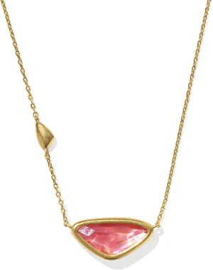 Kendra Scott Womens Margot Short Pendant Necklace Vintage Gold Pink Coral Iridescent Abalone One Size One Size