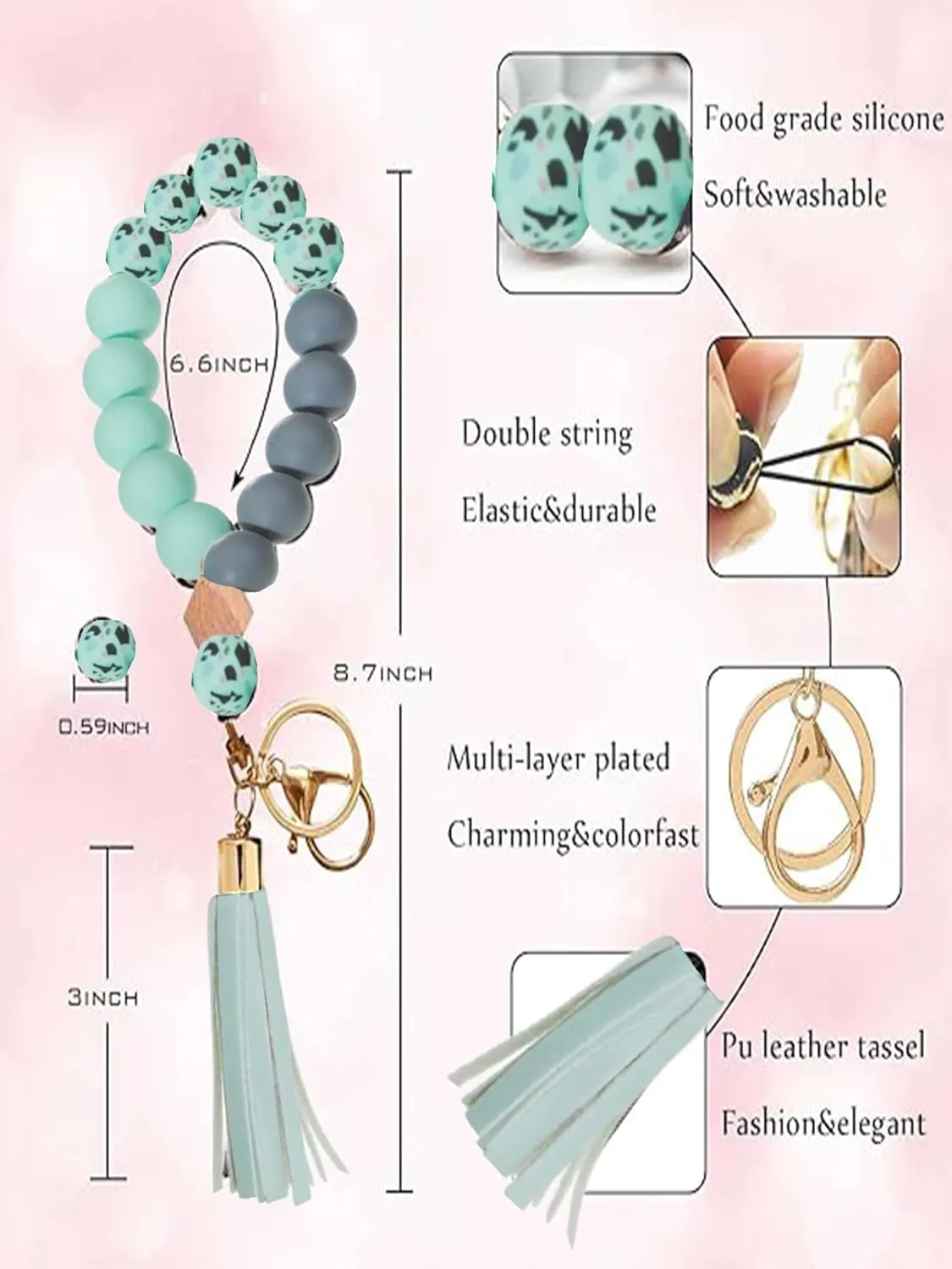 Key Ring Bracelet Silicone Beaded Holder Wrislet Car Keychain Portable House Car Keys Ring Holder Beaded Chains