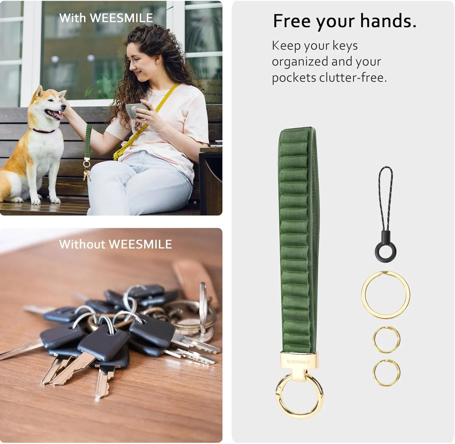 Keychain Wristlet | Cute Key Chain for Car Keys | Alpine Loop Wrist Strap Lanyard with 3 Key Rings for Women Men