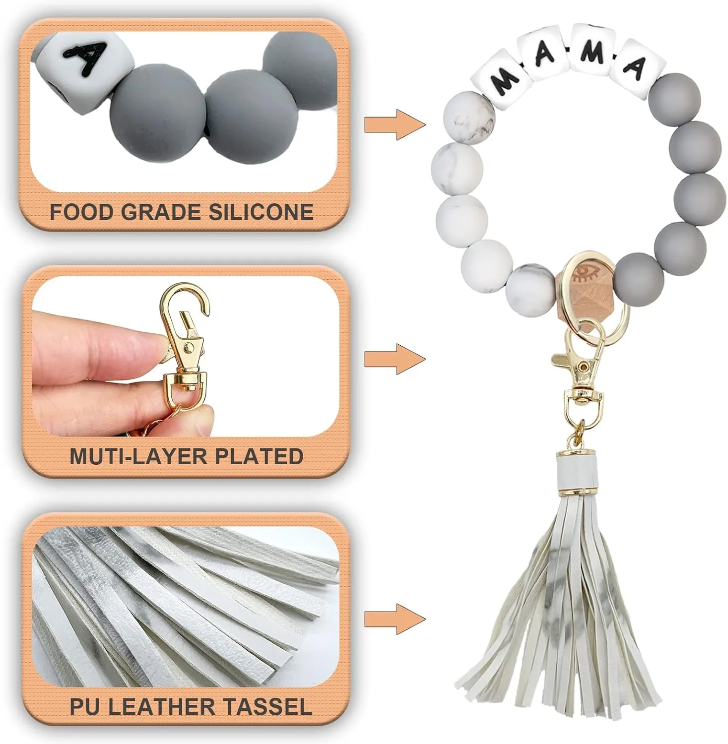 Keychain Wristlet, Silicone Beaded Key Ring Bracelet for Women, Key Holder for Car Keys.