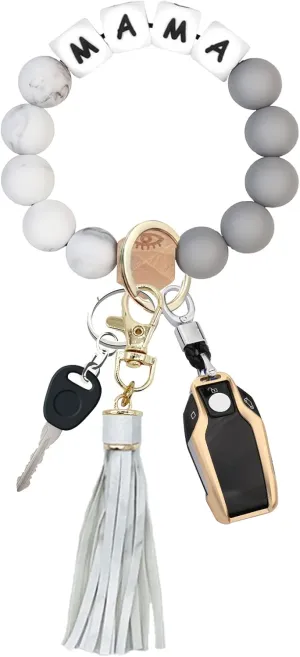 Keychain Wristlet, Silicone Beaded Key Ring Bracelet for Women, Key Holder for Car Keys.