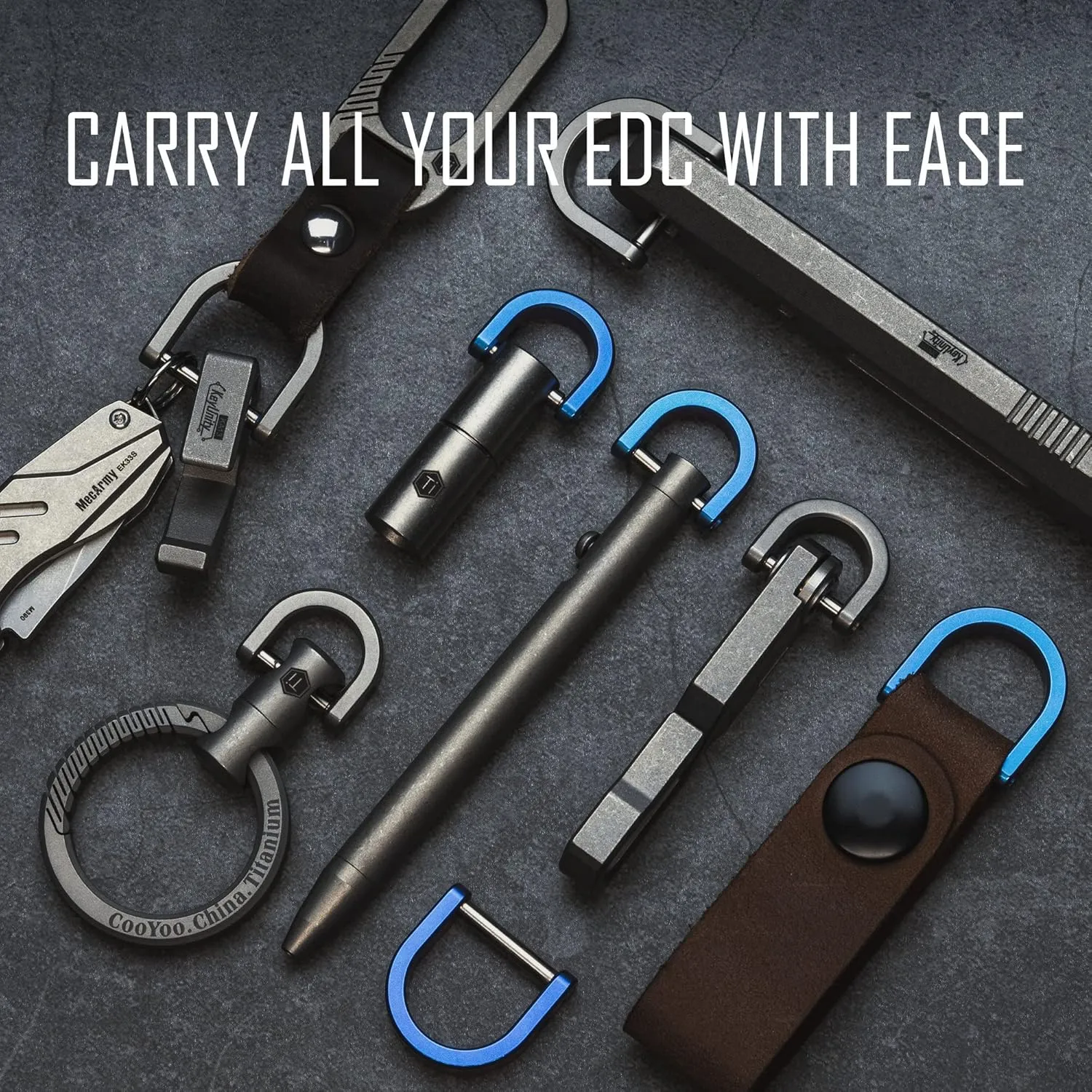 KeyUnity KA17 Titanium D Ring Key Shackle, U Shape Key Ring Horseshoe Clasp for Car Fob, DIY Leather Key Organizer Keychain