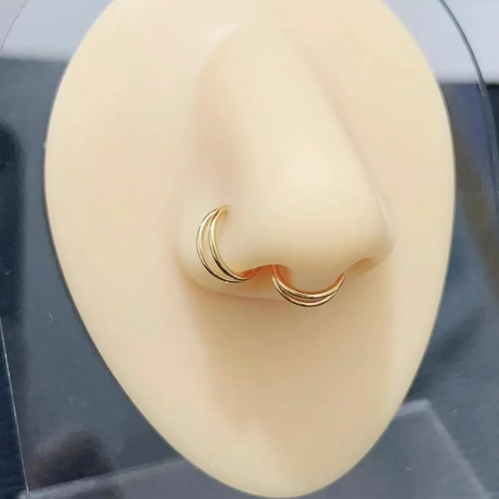KREZIP 2 Pcs 316L Surgical Steel Nose Ring 18G 16G Double/Triple Ring Nose Ring Hinged Ring Septum Piercing Hoop Cartilage Earrings,Diameter 8mm/10mm Gold
