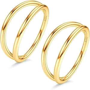 KREZIP 2 Pcs 316L Surgical Steel Nose Ring 18G 16G Double/Triple Ring Nose Ring Hinged Ring Septum Piercing Hoop Cartilage Earrings,Diameter 8mm/10mm Gold