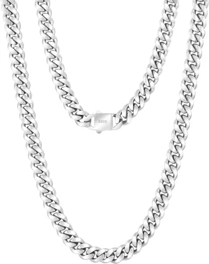 KRKC&CO Cuban Link Chain for Mens Women, 8/10mm Miami Cuban Chain, 316l Stainless Steel and 925 Sterling Silver Filled Necklaces Hip Hop Jewelrys for Him