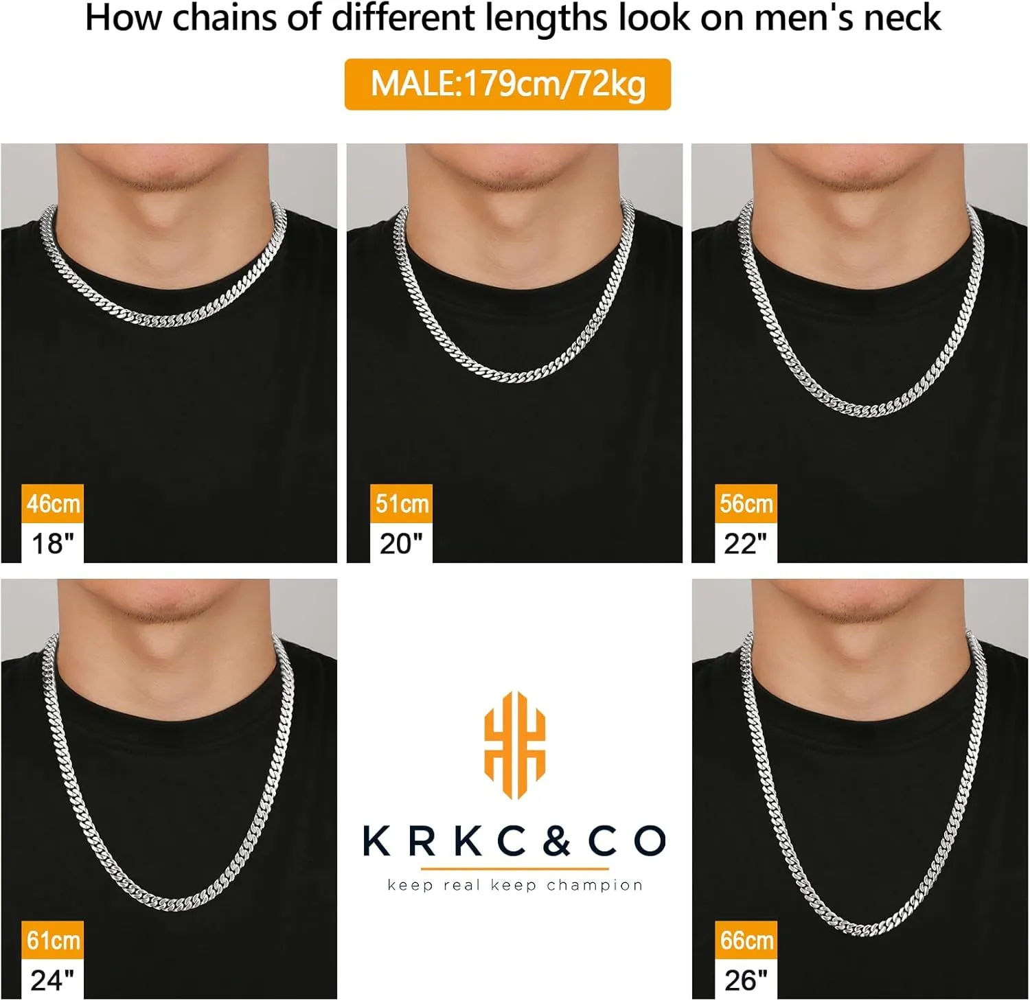 KRKC&CO Cuban Link Chain for Mens Women, 8/10mm Miami Cuban Chain, 316l Stainless Steel and 925 Sterling Silver Filled Necklaces Hip Hop Jewelrys for Him