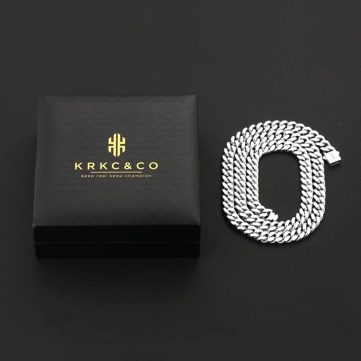 KRKC&CO Cuban Link Chain for Mens Women, 8/10mm Miami Cuban Chain, 316l Stainless Steel and 925 Sterling Silver Filled Necklaces Hip Hop Jewelrys for Him