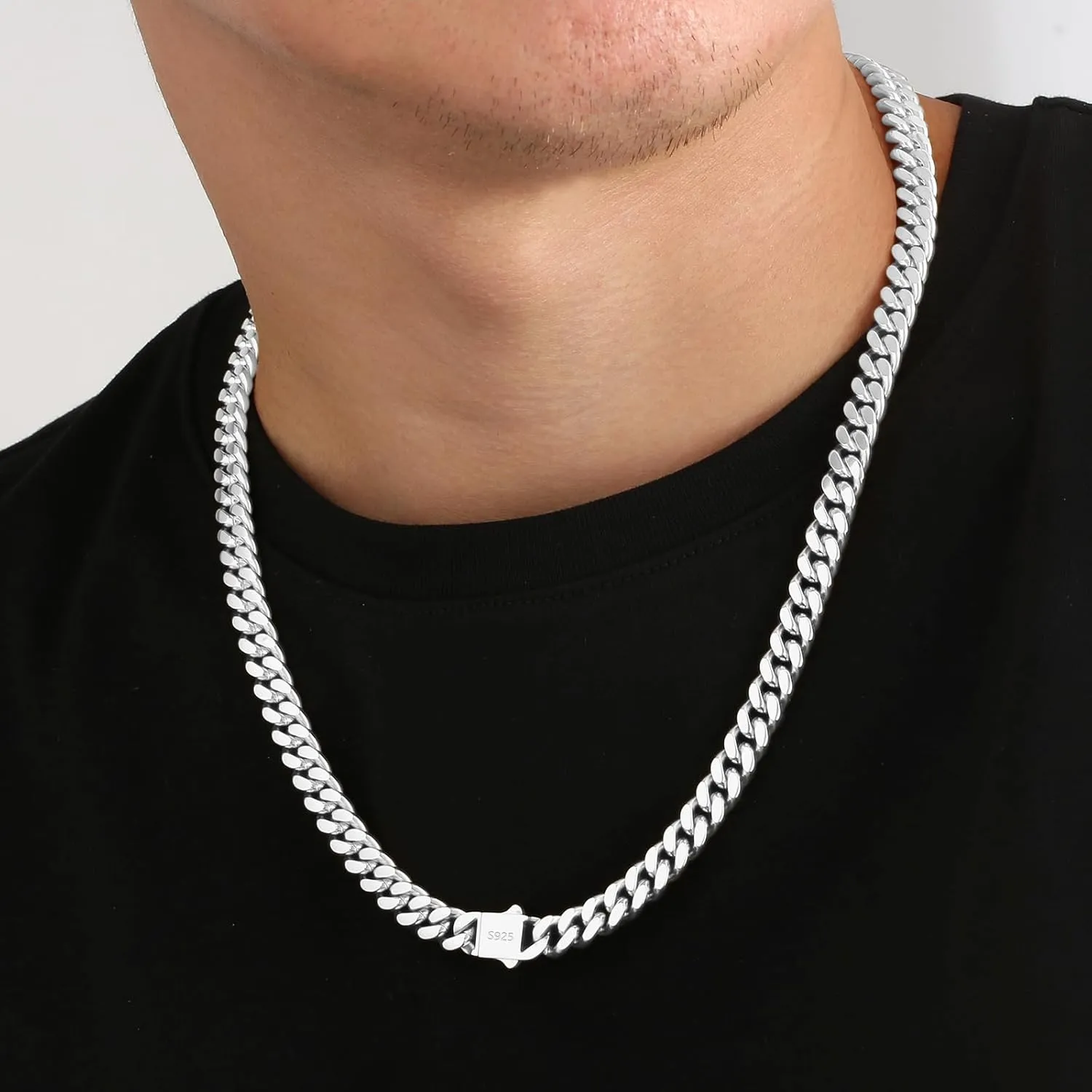 KRKC&CO Cuban Link Chain for Mens Women, 8/10mm Miami Cuban Chain, 316l Stainless Steel and 925 Sterling Silver Filled Necklaces Hip Hop Jewelrys for Him