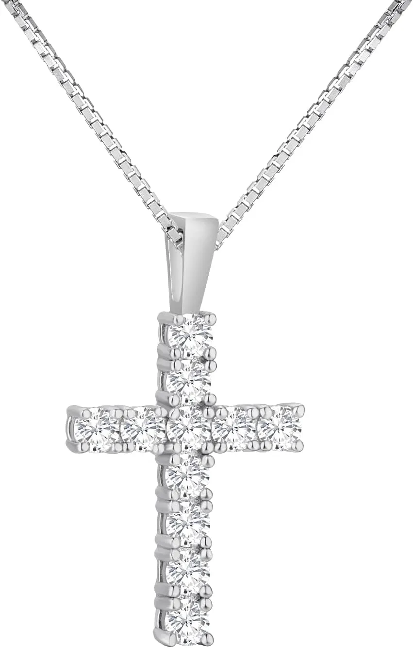 KRKC&CO Moissanite Cross Pendant For Women, S925 Sterling Silver, D Color, 0.66Carat, with 0.8mm 16 2" Rope Chain, Brilliant Excellent Cut Iced Out, 14K Gold, For Her