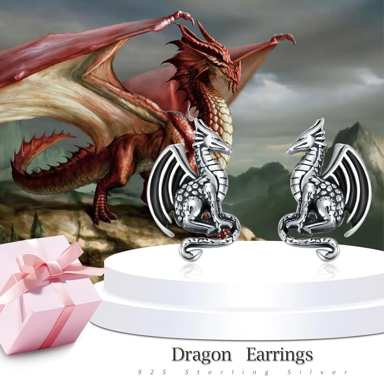 KZX 925 Sterling Silver Stud Earrings Dragon/Dog/Tree Earrings Cute Jewelry for Women