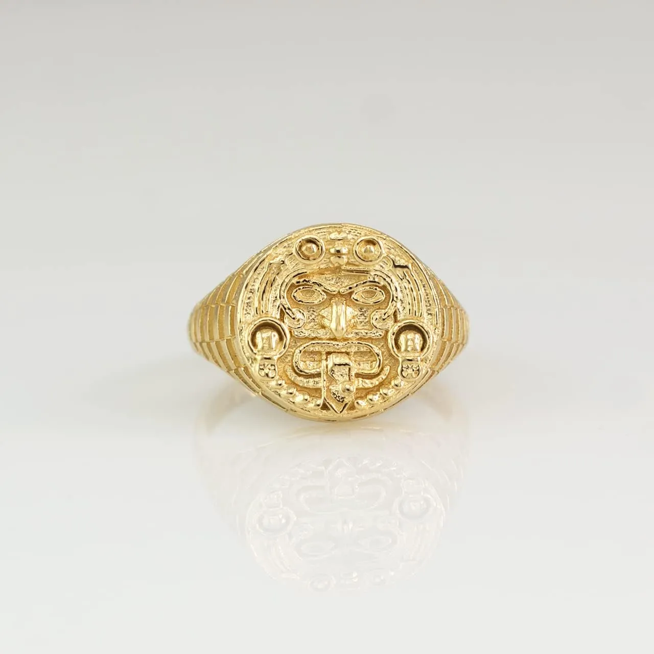 LA BLINGZ 10K Yellow Gold Rugged Aztec Mayan Sun Ring