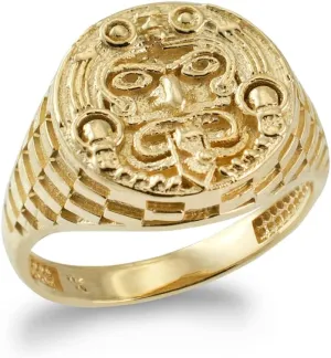 LA BLINGZ 10K Yellow Gold Rugged Aztec Mayan Sun Ring