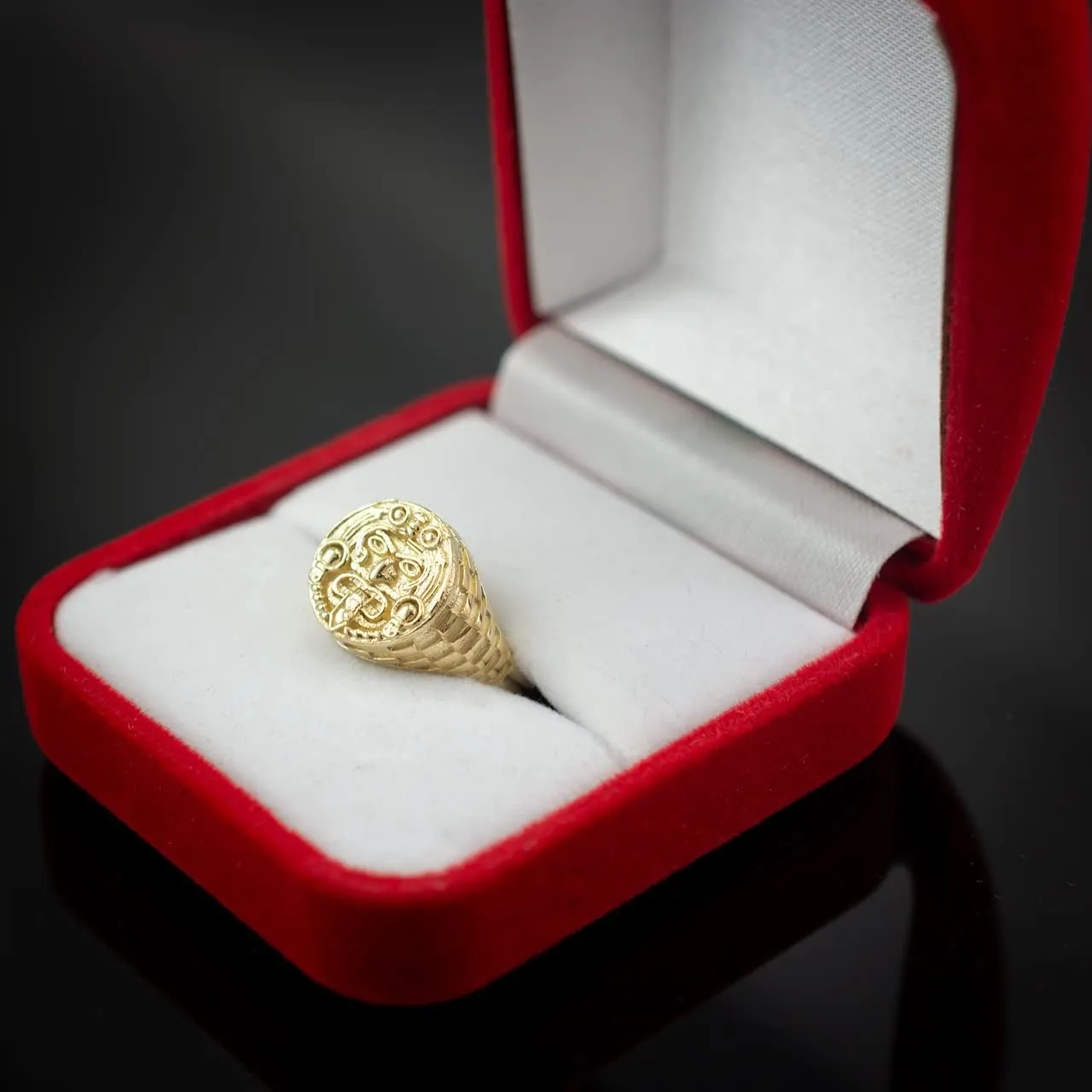 LA BLINGZ 10K Yellow Gold Rugged Aztec Mayan Sun Ring