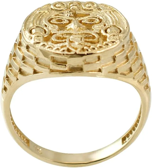 LA BLINGZ 10K Yellow Gold Rugged Aztec Mayan Sun Ring
