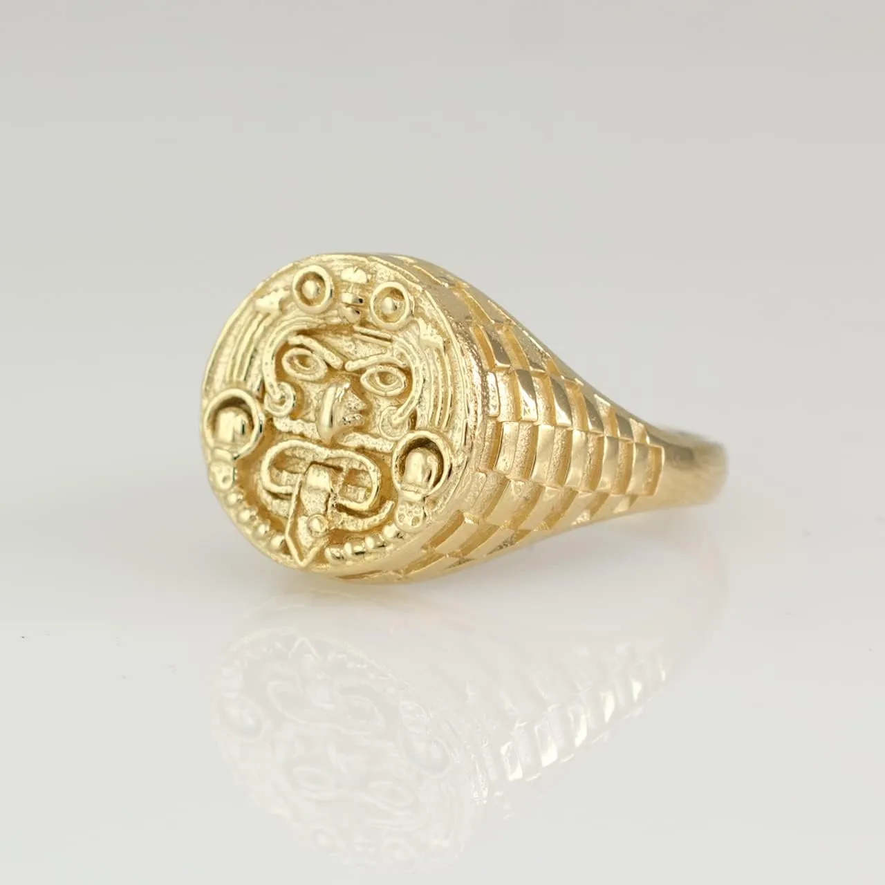 LA BLINGZ 10K Yellow Gold Rugged Aztec Mayan Sun Ring