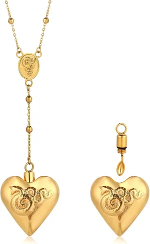 Lana Aesthetic Heart Snake Necklace with Spoon Pendant - Rosary Style in Gold