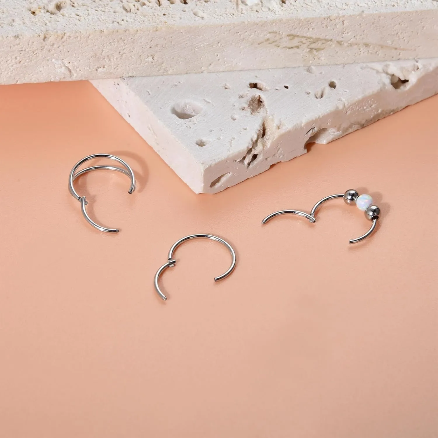 Lantine Double Hoop Nose Ring for Single Piercing Set Surgical Stainless Steel Septum Ring Cz Opal Hinged Clicker Daith Tragus Conch Piercing Jewelry Cute Cartilage Hoop Earrings 18g 20g