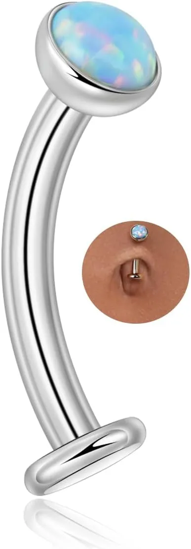 Lantine Floating Navel Piercing Jewelry F136 Titanium 14G Belly Button Rings Curved Barbell Long/Short Navel Ring 5mm Cz Opal Eyebrow Lip Piercing Jewelry 8-14mm