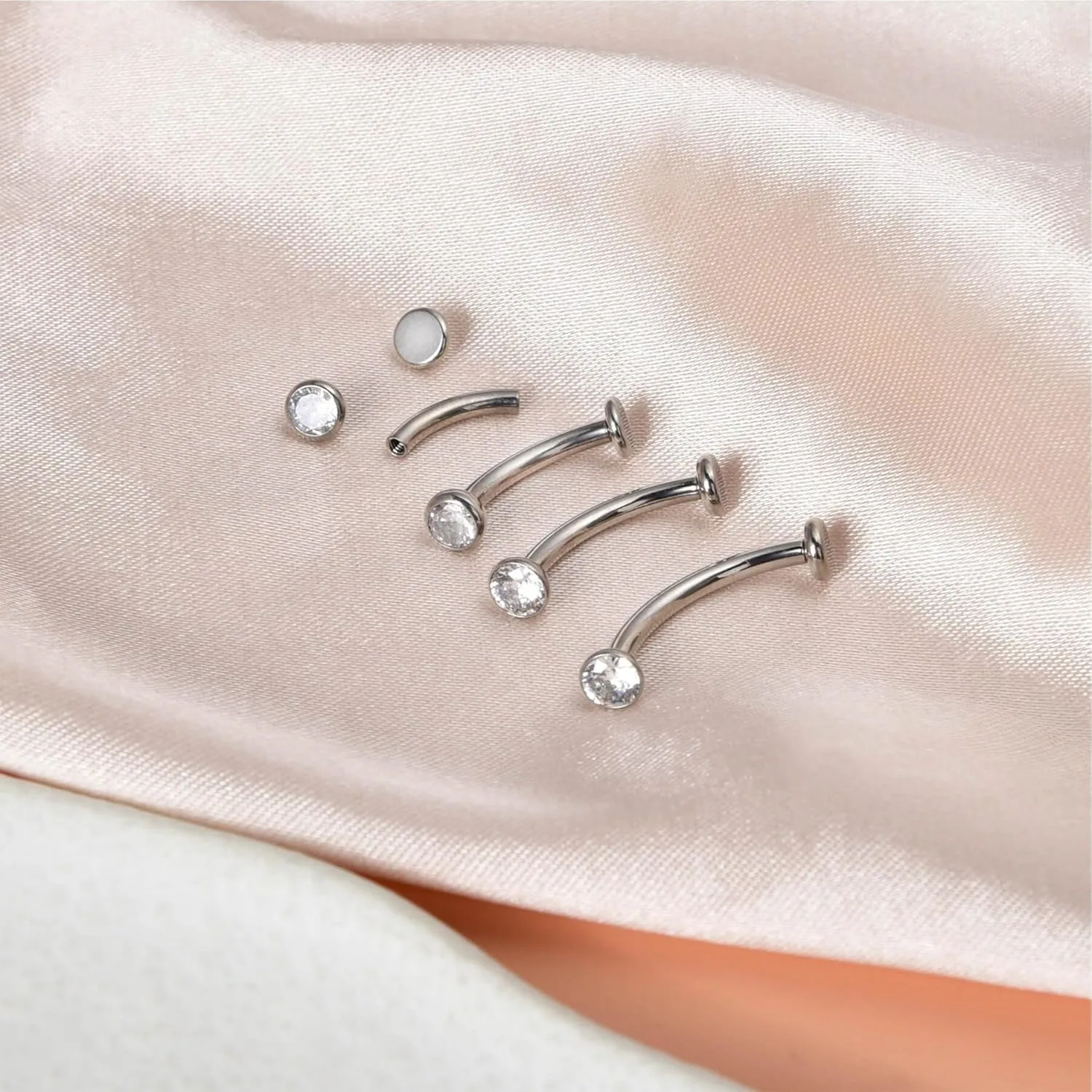 Lantine Floating Navel Piercing Jewelry F136 Titanium 14G Belly Button Rings Curved Barbell Long/Short Navel Ring 5mm Cz Opal Eyebrow Lip Piercing Jewelry 8-14mm