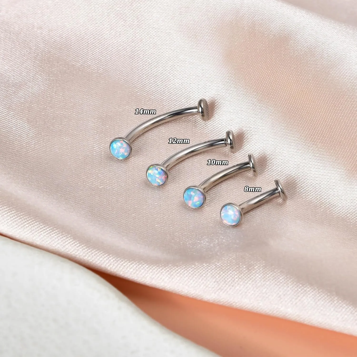 Lantine Floating Navel Piercing Jewelry F136 Titanium 14G Belly Button Rings Curved Barbell Long/Short Navel Ring 5mm Cz Opal Eyebrow Lip Piercing Jewelry 8-14mm