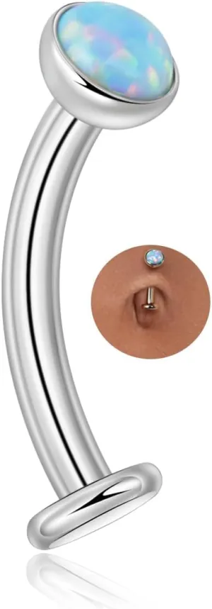 Lantine Floating Navel Piercing Jewelry F136 Titanium 14G Belly Button Rings Curved Barbell Long/Short Navel Ring 5mm Cz Opal Eyebrow Lip Piercing Jewelry 8-14mm