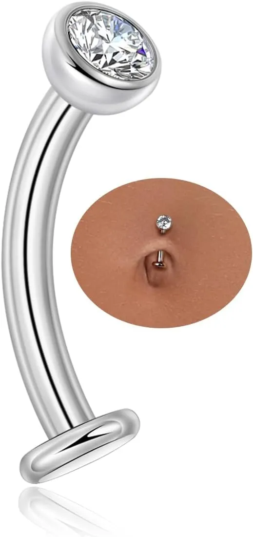 Lantine Floating Navel Piercing Jewelry F136 Titanium 14G Belly Button Rings Curved Barbell Long/Short Navel Ring 5mm Cz Opal Eyebrow Lip Piercing Jewelry 8-14mm