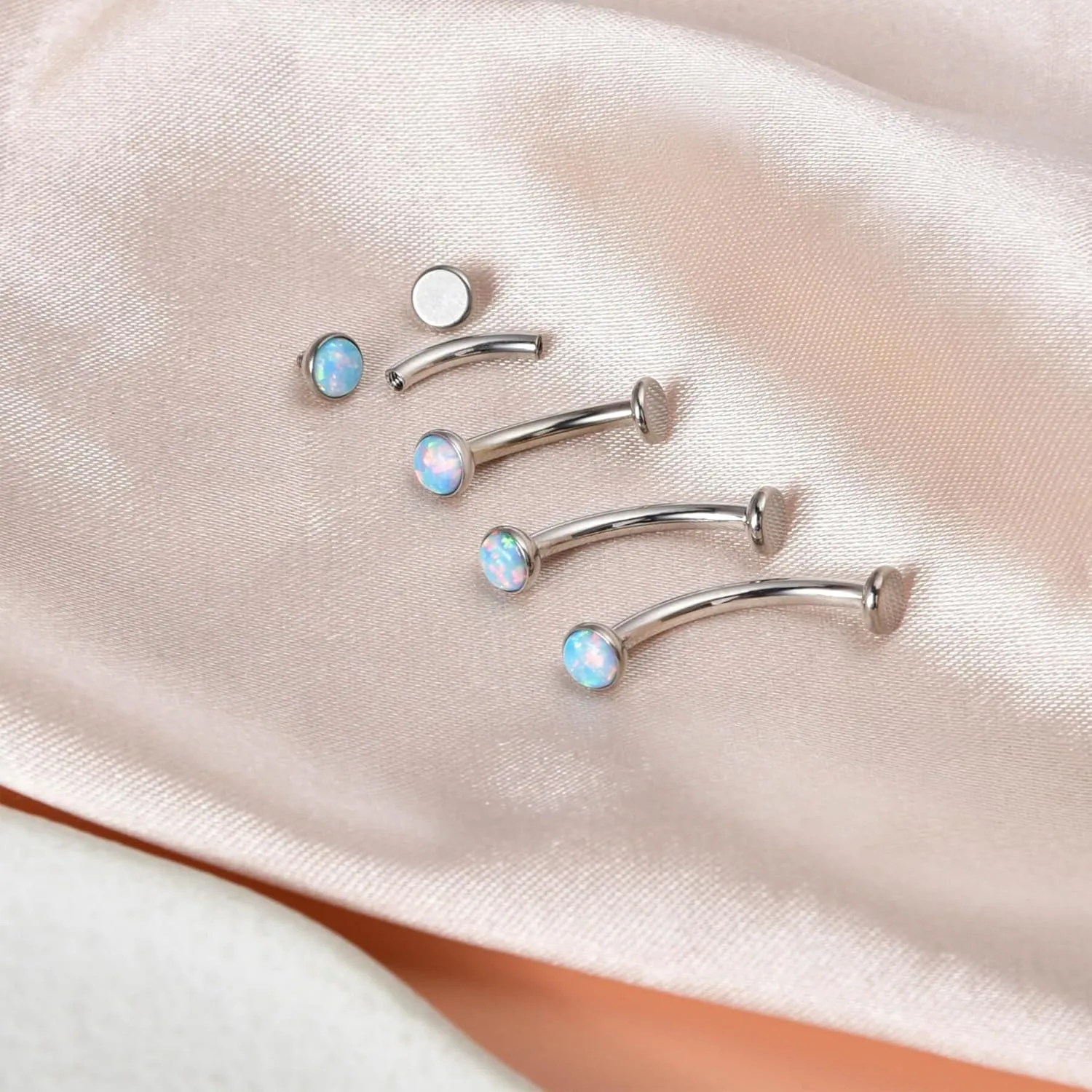 Lantine Floating Navel Piercing Jewelry F136 Titanium 14G Belly Button Rings Curved Barbell Long/Short Navel Ring 5mm Cz Opal Eyebrow Lip Piercing Jewelry 8-14mm