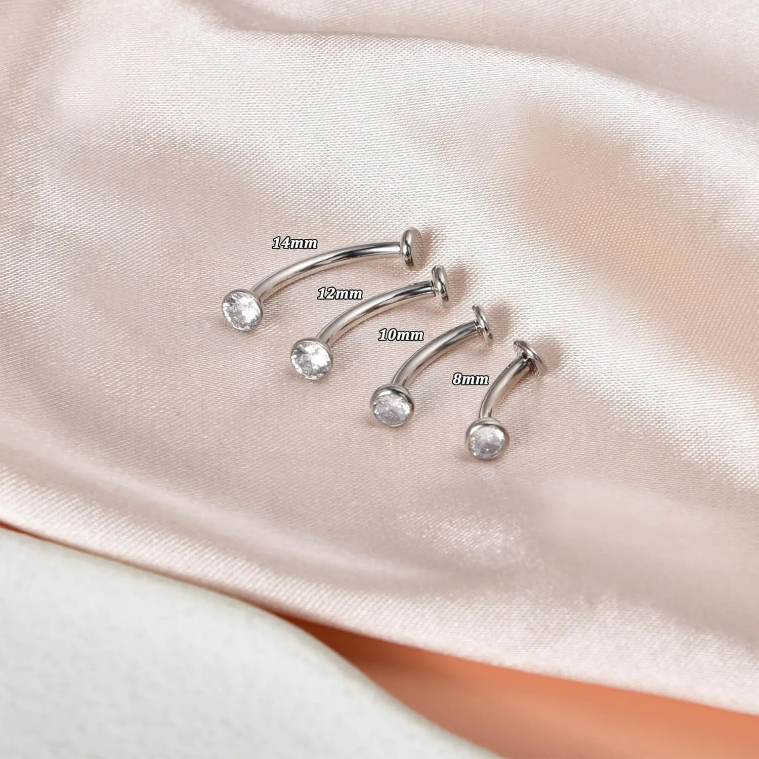 Lantine Floating Navel Piercing Jewelry F136 Titanium 14G Belly Button Rings Curved Barbell Long/Short Navel Ring 5mm Cz Opal Eyebrow Lip Piercing Jewelry 8-14mm